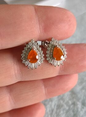 Sterling Orange Opal Earrings